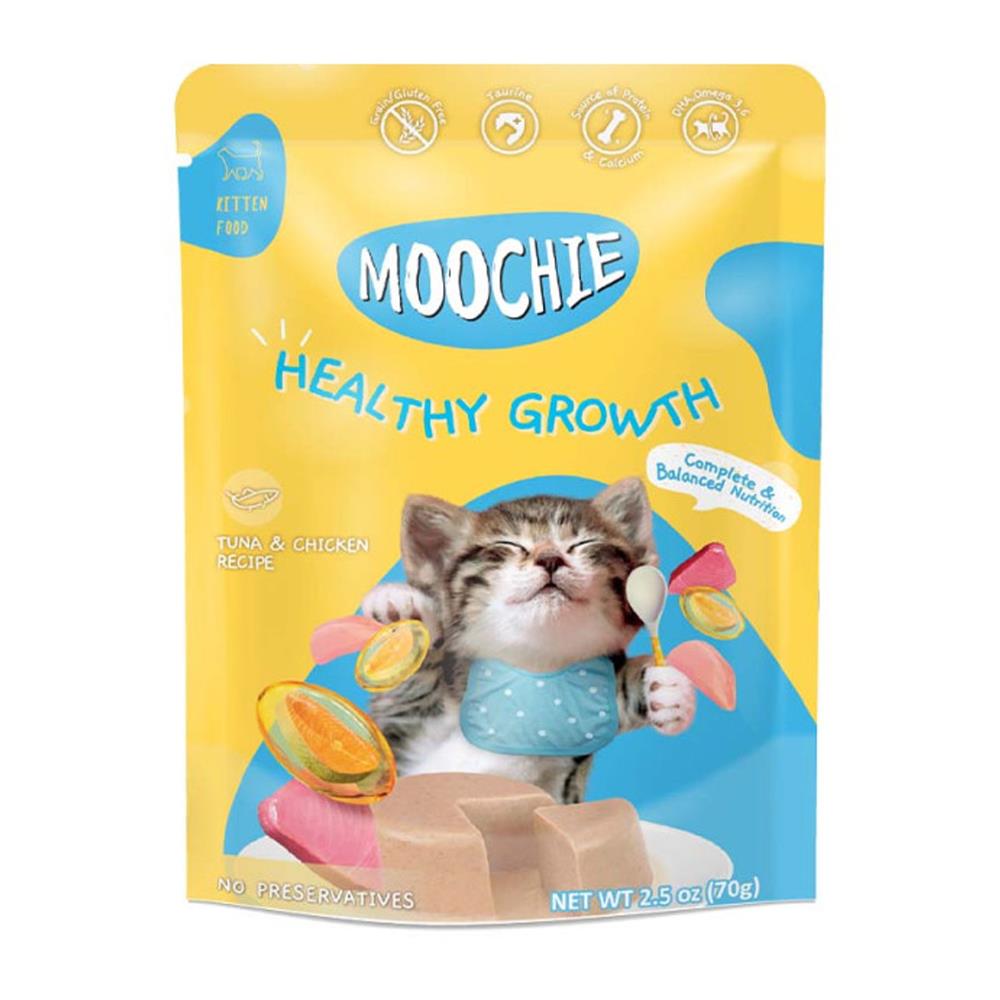 อาหารเปียกลูกแมว MOOCHIE HEALTHY GROWTH TUNA AND CHICKEN 70 ก.