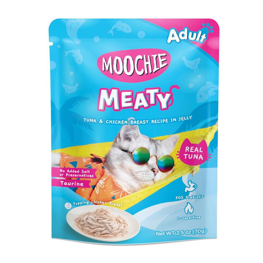 อาหารเปียกแมว MOOCHIE TUNA AND CHICKEN ฺBREAST IN JELLY 70 ก.