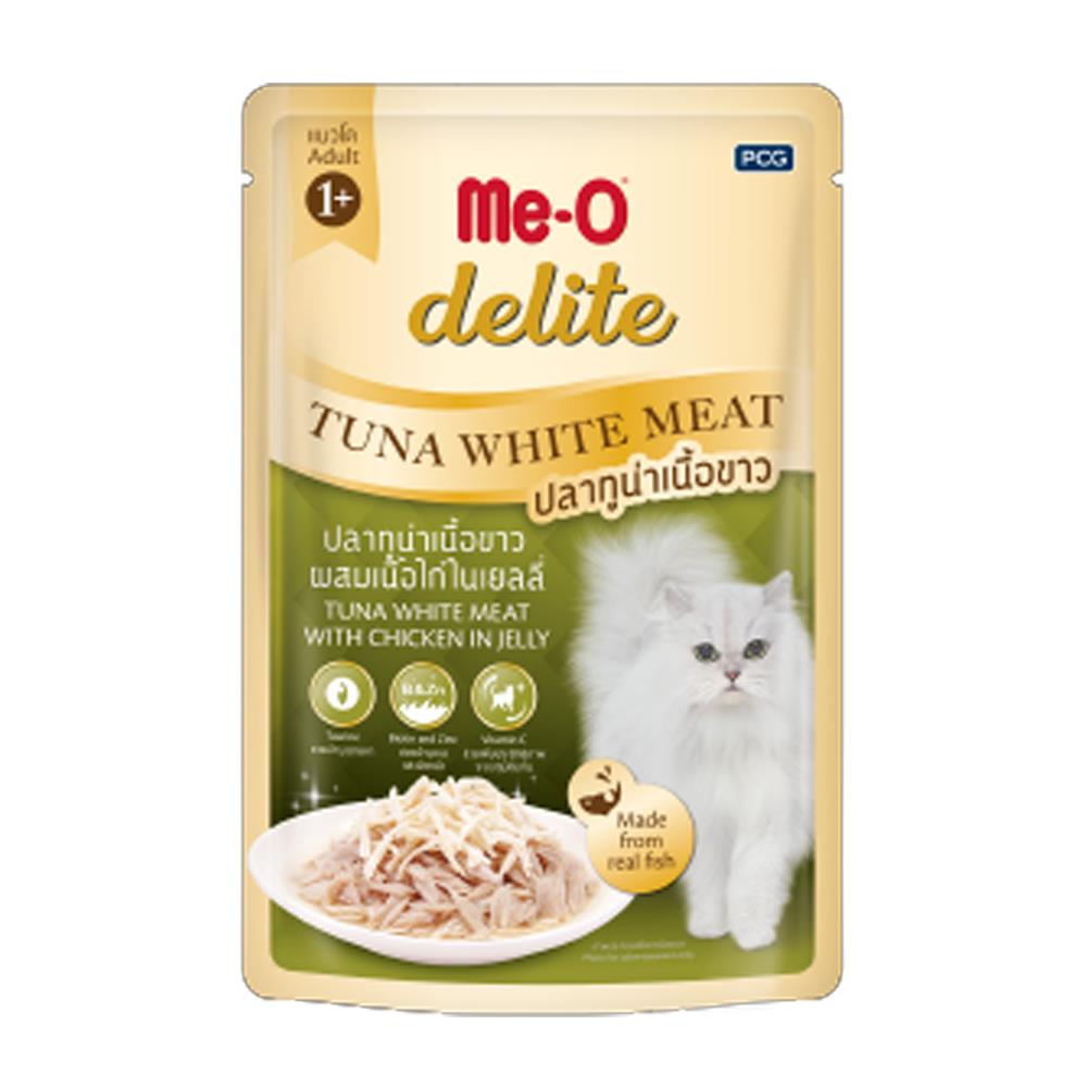 อาหารเปียกแมว ME-O DELITE ปลาทูน่าเนื้อขาวผสมเนื้อไก่ในเจลลี่ 70 ก.