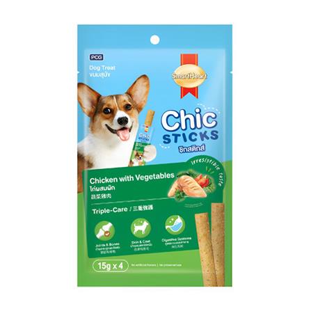 ขนมสุนัข SMARTHEART CHIC STICKS รสไก่ผสมผัก 60 ก.