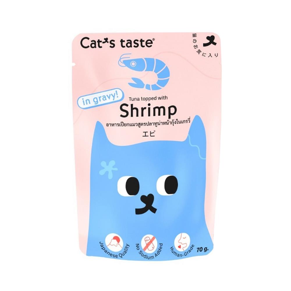 อาหารเปียกแมว CAT'S TASTE POUCH TUNA SHRIMP IN GRAVY 70 ก.