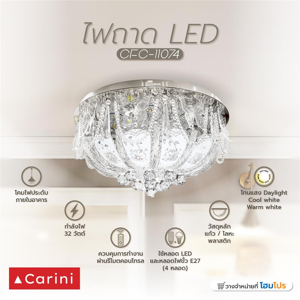ไฟถาด LED CARINI CFC-11074 32 วัตต์ DAYLIGHT/COOL WHITE/WARM WHITE สีขาวใส 4 หัว