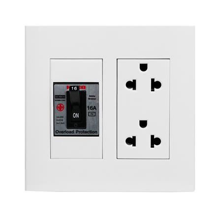 ชุดเต้ารับคู่ 3 ขา พร้อมเซฟตี้เบรคเกอร์ HACO DECO 16 แอมป์ สีขาว