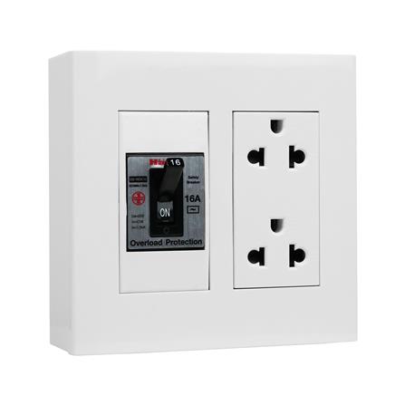 ชุดเต้ารับคู่ 3 ขา พร้อมเซฟตี้เบรคเกอร์ HACO DECO 16 แอมป์ สีขาว_1