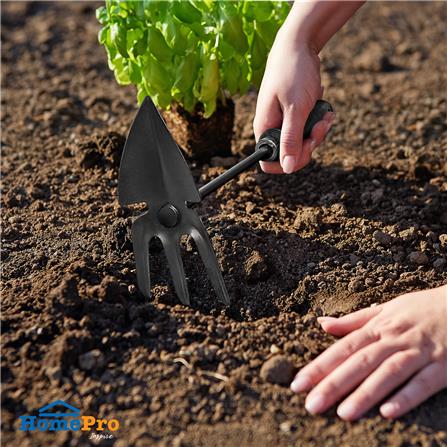 คราด 3 ซี่ พร้อมส้อมพรวนดิน เหล็ก SPRING สีดำ_3