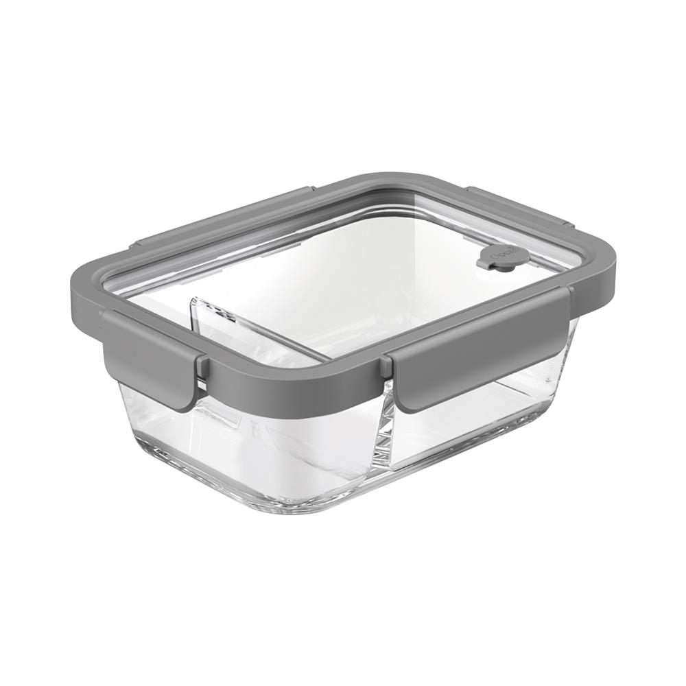 กล่องอาหารเหลี่ยม 2 ช่อง OCEAN GLASS REGO BOX 1.05 ลิตร สีเทา/ใส