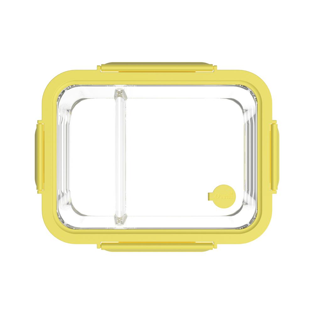 กล่องอาหารเหลี่ยม 2 ช่อง OCEAN GLASS REGO BOX 1.05 ลิตร สีเหลือง/ใส