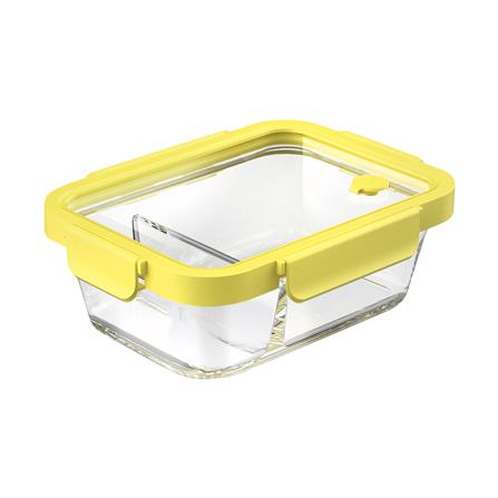กล่องอาหารเหลี่ยม 2 ช่อง OCEAN GLASS REGO BOX 1.05 ลิตร สีเหลือง/ใส