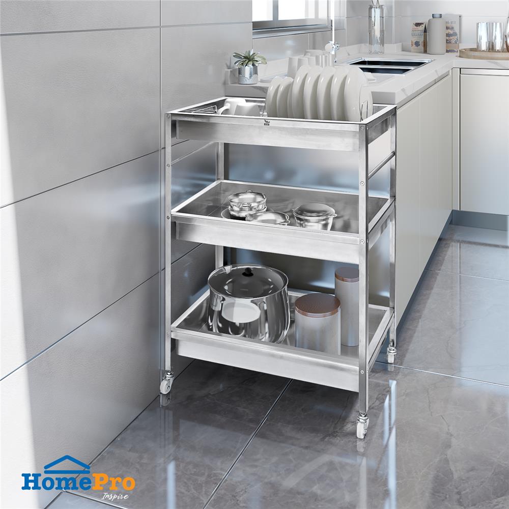 ชั้นคว่ำจานสเตนเลส 3 ชั้น มีล้อ KECH HEFTY