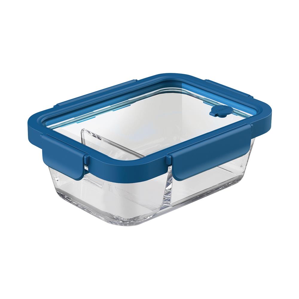 กล่องอาหารเหลี่ยม 2 ช่อง OCEAN GLASS REGO BOX 1.05 ลิตร สีน้ำเงิน/ใส