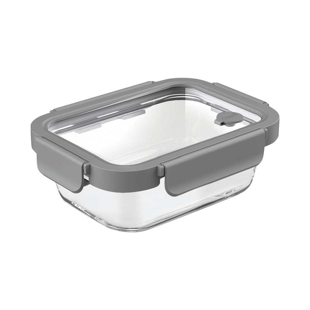 กล่องอาหารเหลี่ยม OCEAN GLASS REGO BOX 0.64 ลิตร สีเทา/ใส