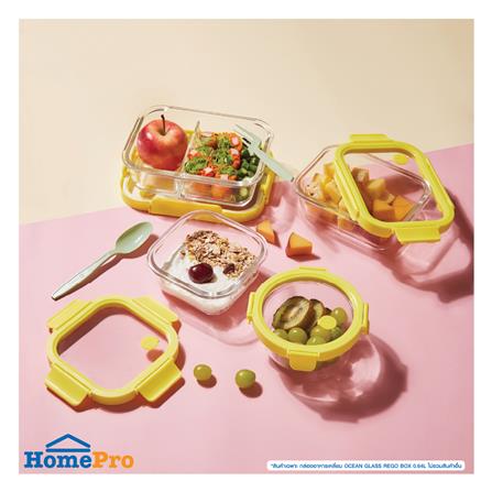 กล่องอาหารเหลี่ยม OCEAN GLASS REGO BOX 0.64 ลิตร สีเหลือง/ใส_2