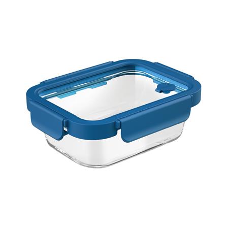 กล่องอาหารเหลี่ยม OCEAN GLASS REGO BOX 0.64 ลิตร สีน้ำเงิน/ใส