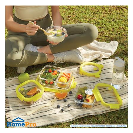 กล่องอาหารเหลี่ยม OCEAN GLASS REGO BOX 0.52 ลิตร สีเหลือง/ใส_2