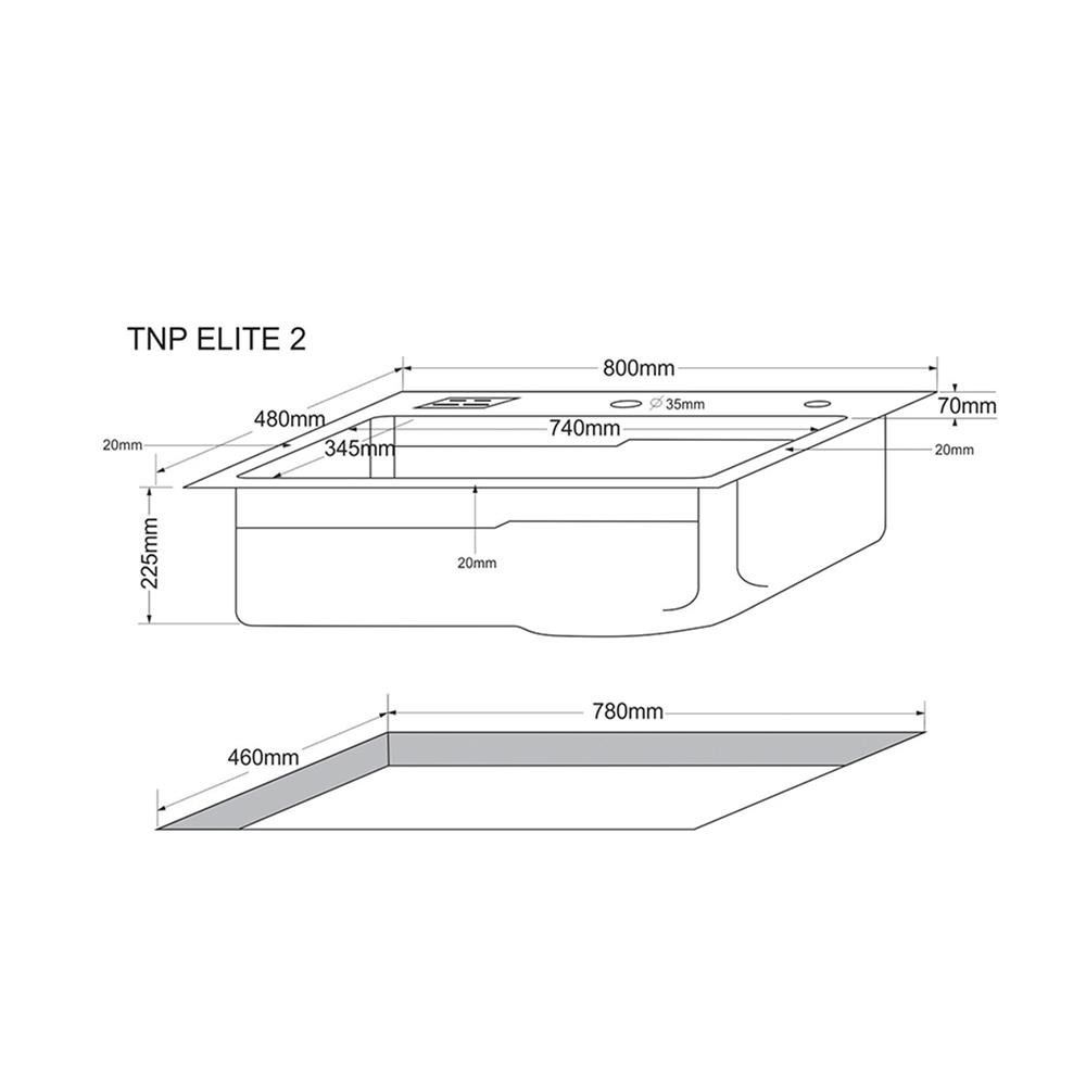 ซิงค์ฝัง 1 หลุม TECNOPLUS ELITE 2 SQ SV สีเงิน