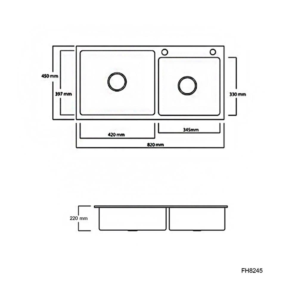 ซิงค์ฝัง 2 หลุม THAI FORWARD FH8245 สีเงิน