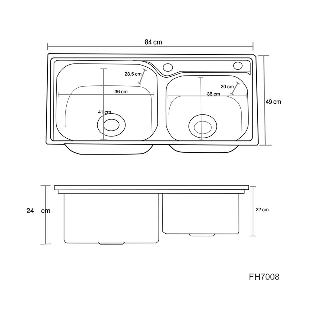 ซิงค์ฝัง 2 หลุม THAI FORWARD FH7008 สีเงิน