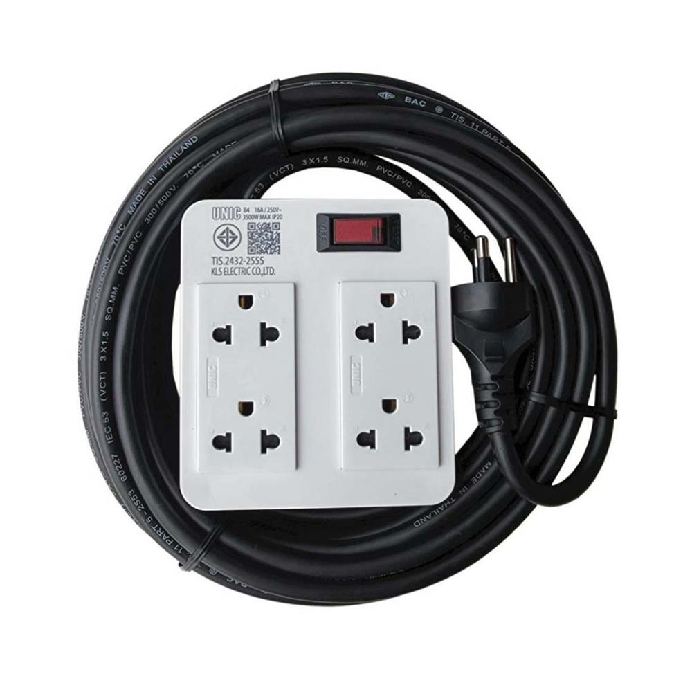 บล็อกรางปลั๊กไฟ 4 ช่อง 1 สวิตซ์ พร้อมสายไฟ 10 เมตร UNIC B4-3 3500 วัตต์ 16A