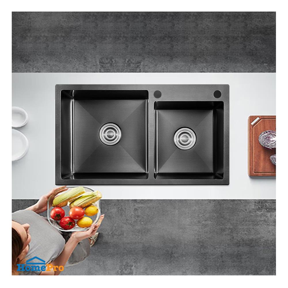 ซิงค์ฝังสแควร์ 2 หลุมTHAI FORWARD FH7843 สเตนเลส เทาดำ