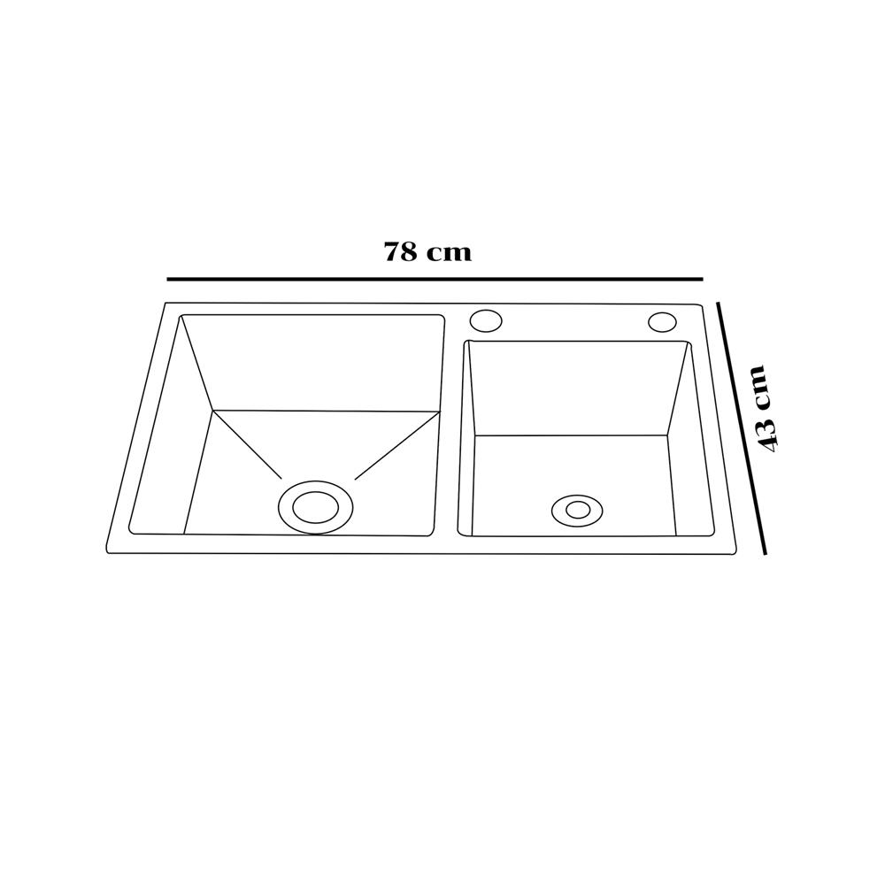 ซิงค์ฝังสแควร์ 2 หลุมTHAI FORWARD FH7843 สเตนเลส เทาดำ