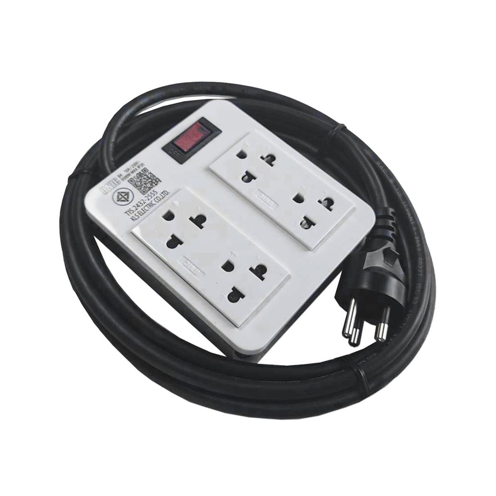 บล็อกรางปลั๊กไฟ 4 ช่อง 1 สวิตซ์ พร้อมสายไฟ 5 เมตร UNIC B4-2 3500 วัตต์ 16A