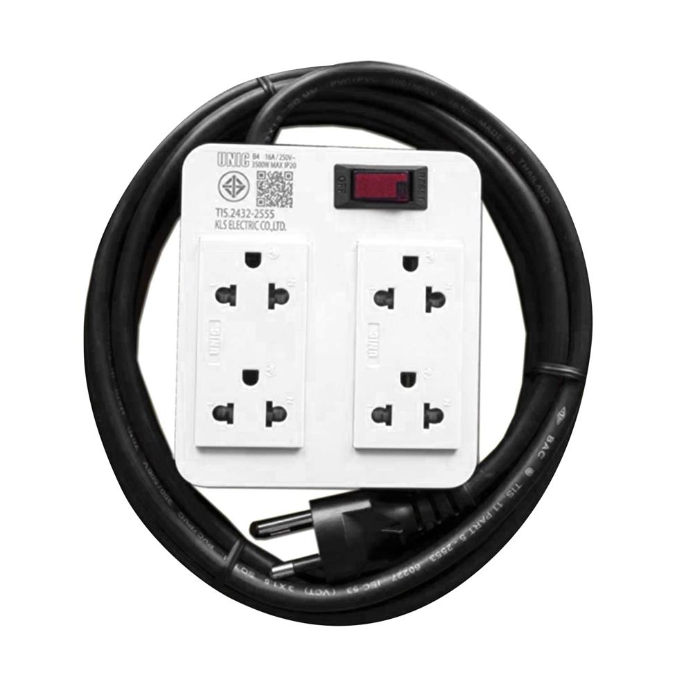 บล็อกรางปลั๊กไฟ 4 ช่อง 1 สวิตซ์ พร้อมสายไฟ 3 เมตร UNIC B4-1 3500 วัตต์ 16A