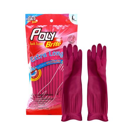 ถุงมือยางธรรมชาติรัดข้อ POLY-BRITE EXTRA LONG SIZE L สีชมพู_0
