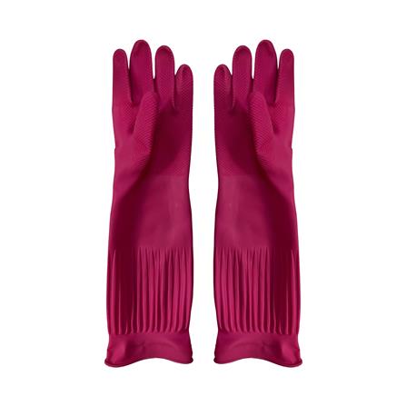 ถุงมือยางธรรมชาติรัดข้อ POLY-BRITE EXTRA LONG SIZE L สีชมพู_1