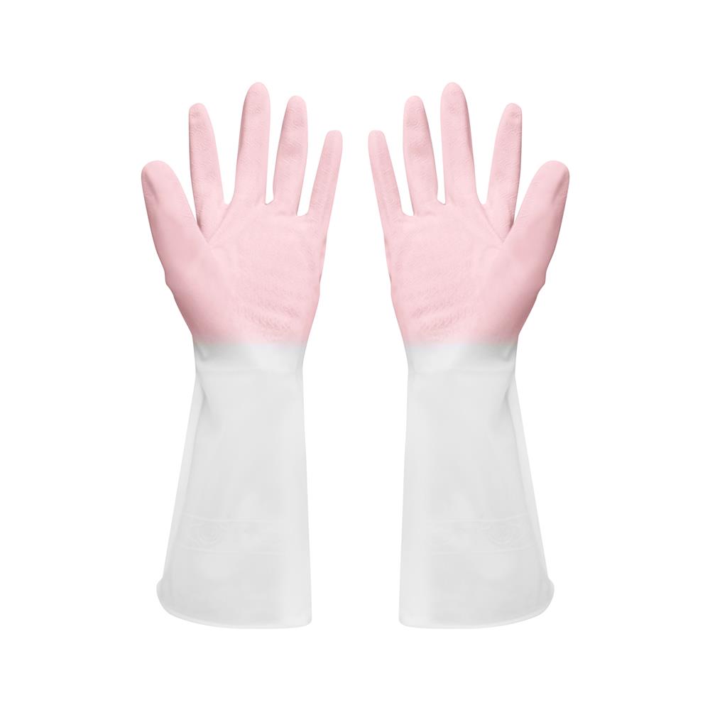 ถุงมืออเนกประสงค์ PVC POLY-BRITE 2TONE SIZE M สีขาว/ชมพู