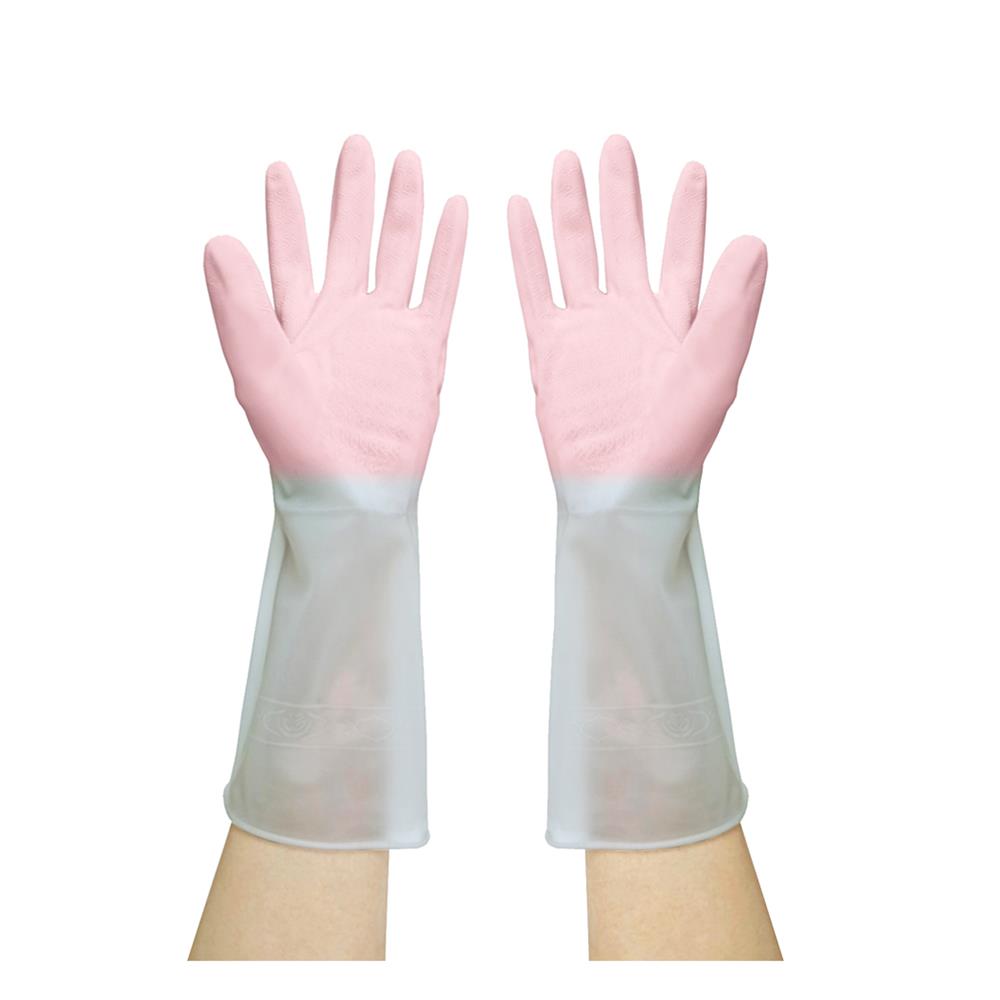 ถุงมืออเนกประสงค์ PVC POLY-BRITE 2TONE SIZE M สีขาว/ชมพู