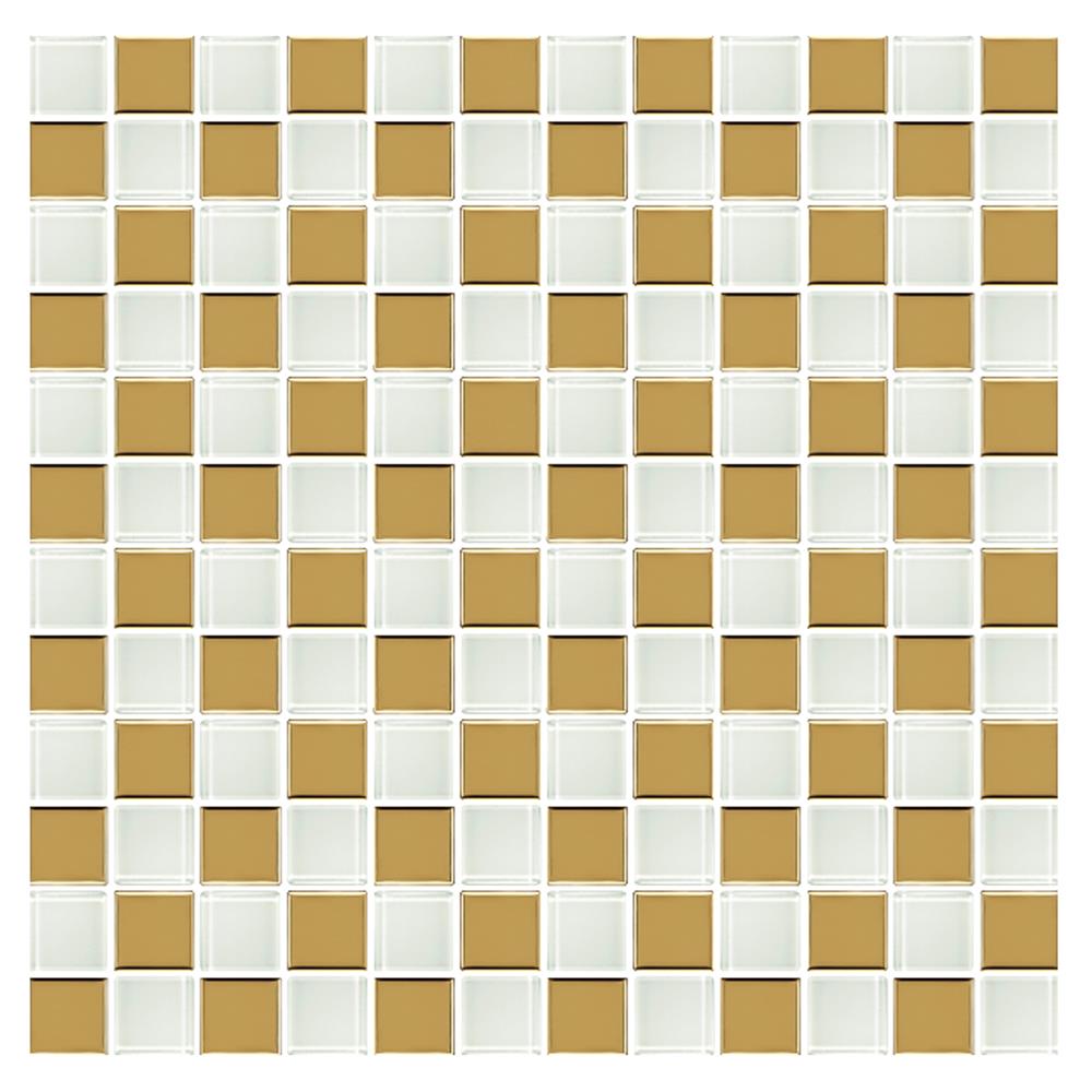 โมเสคแก้ว 30x30 ซม. GLASCERA แชคเกอร์ ไวท์ สีขาวทอง