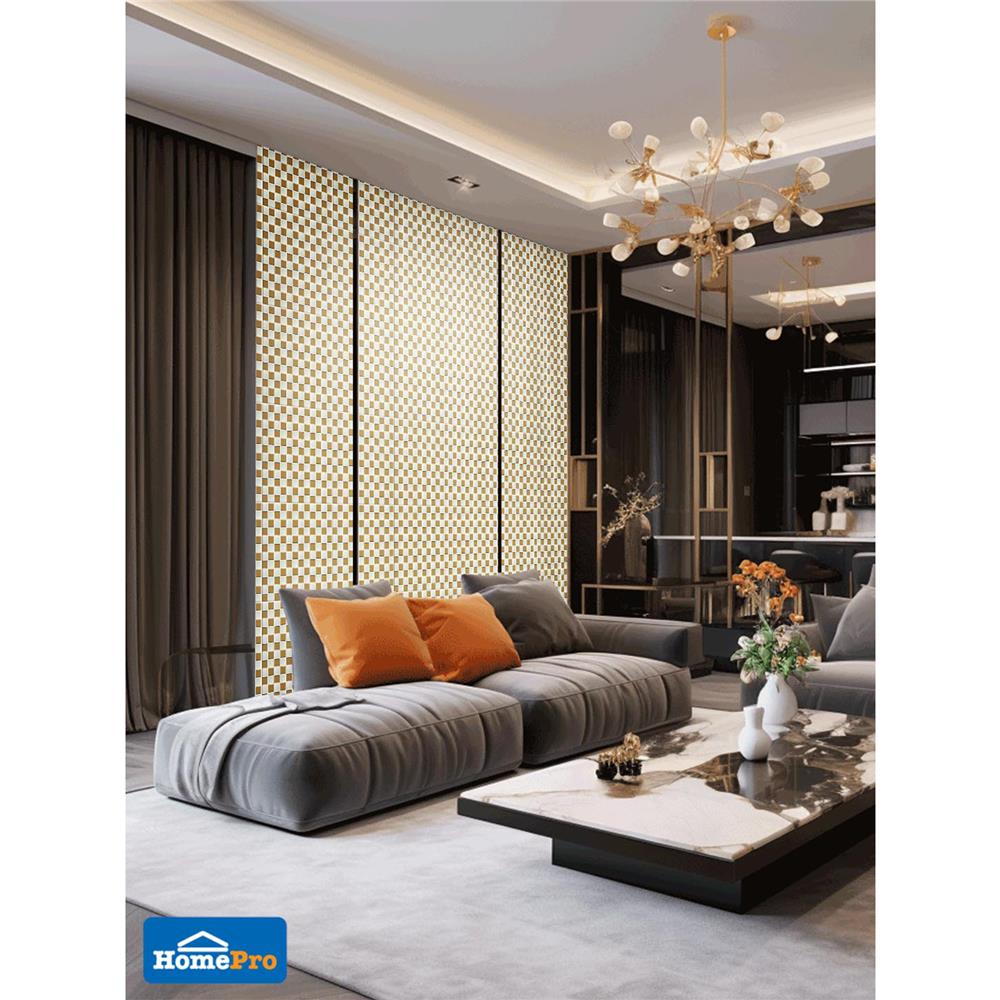 โมเสคแก้ว 30x30 ซม. GLASCERA แชคเกอร์ ไวท์ สีขาวทอง