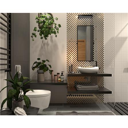 โมเสคแก้ว 30x30 ซม. GLASCERA แชคเกอร์ ไวท์ สีขาวทอง_6