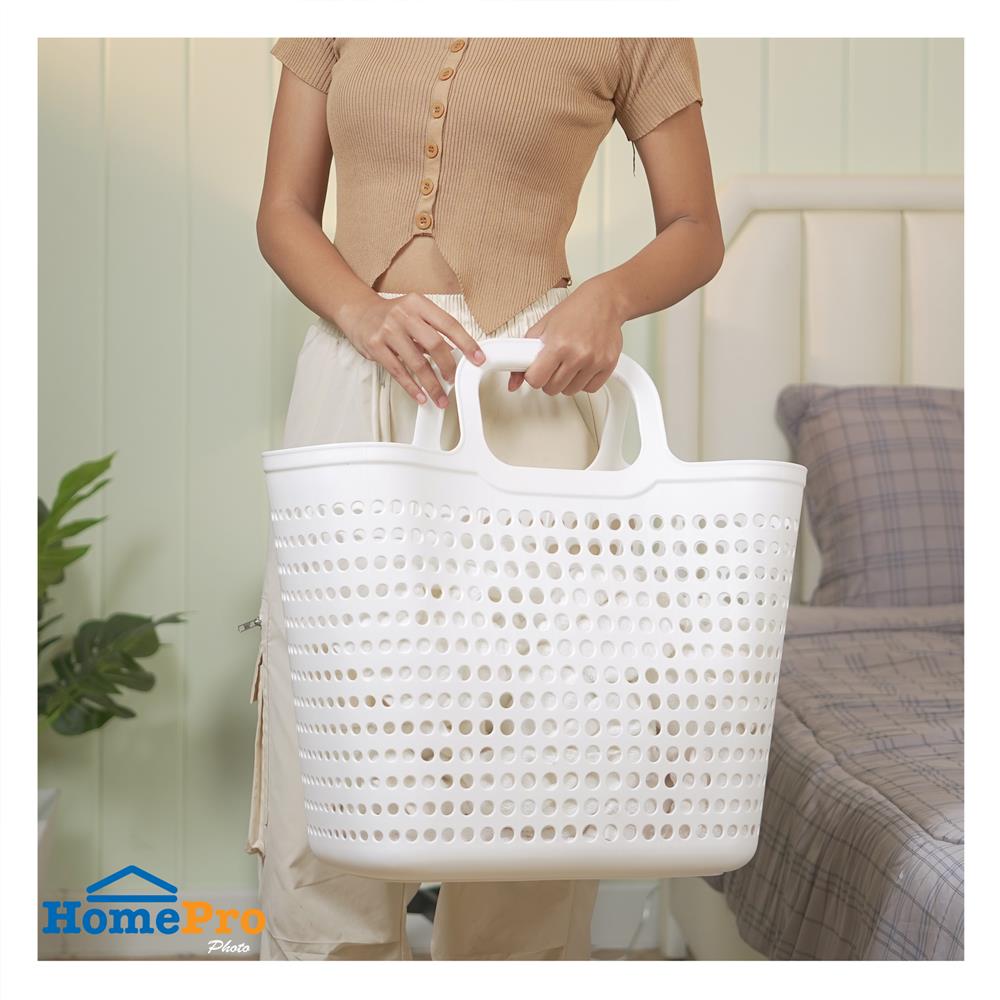 ตะกร้าผ้าเหลี่ยมหูหิ้ว PLIM BUBBLE SIZE L สีขาว