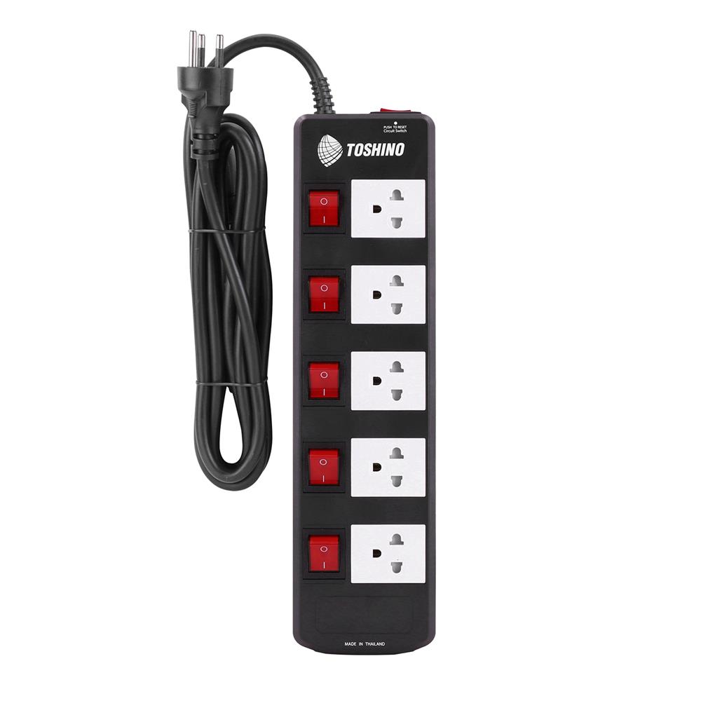 รางปลั๊กไฟ 5 ช่อง 5 สวิตซ์ TOSHINO TIS515 3 ม. สีดำ