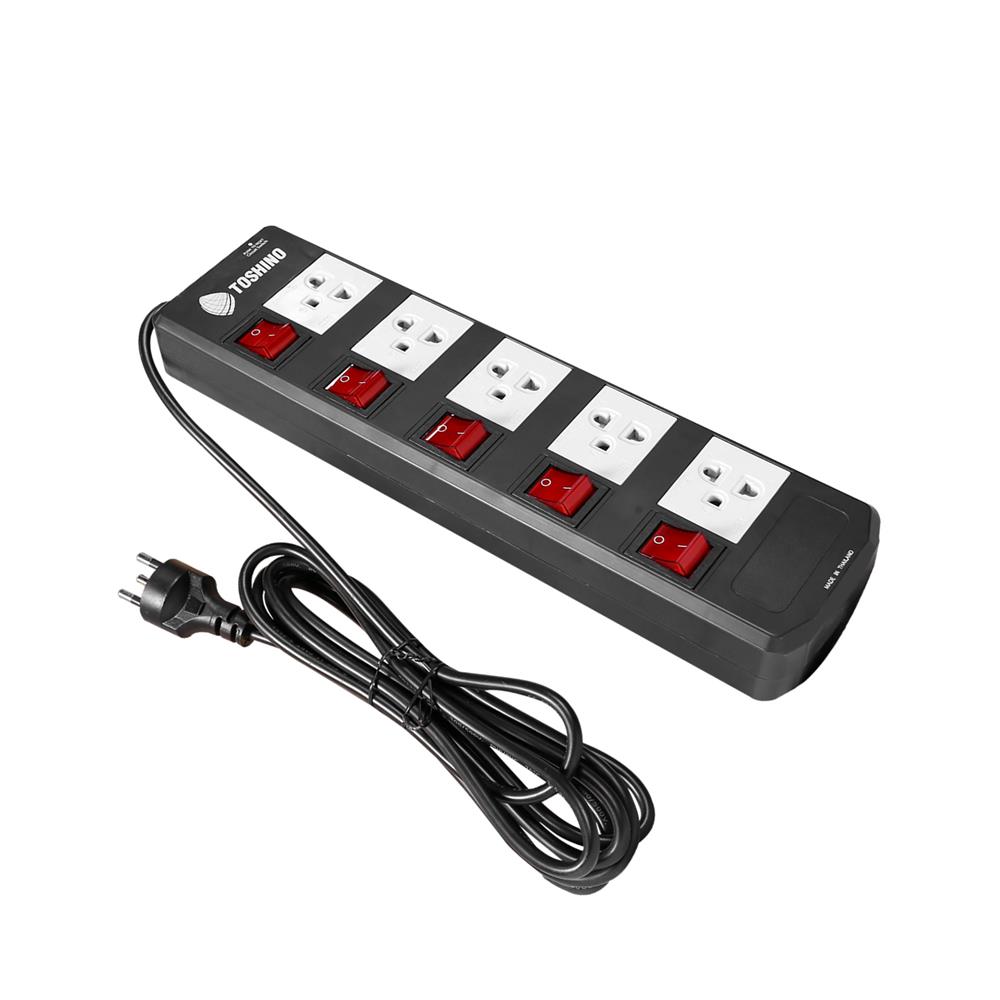 รางปลั๊กไฟ 5 ช่อง 5 สวิตซ์ TOSHINO TIS515 3 ม. สีดำ