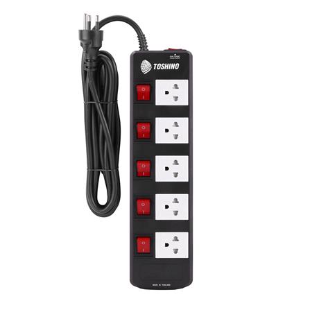 รางปลั๊กไฟ 5 ช่อง 5 สวิตซ์ TOSHINO TIS515 3 ม. สีดำ