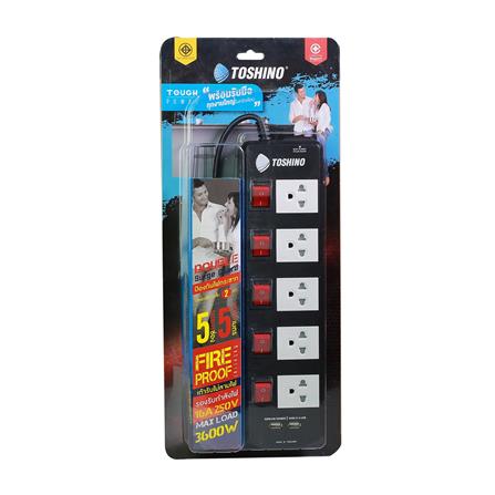 รางปลั๊กไฟ 5 ช่อง 5 สวิตซ์ 2 USB TOSHINO TIS515USB 5 ม. สีดำ_3