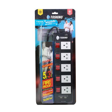 รางปลั๊กไฟ 5 ช่อง 5 สวิตซ์ 2 USB TOSHINO TIS515USB 3 ม. สีดำ_3