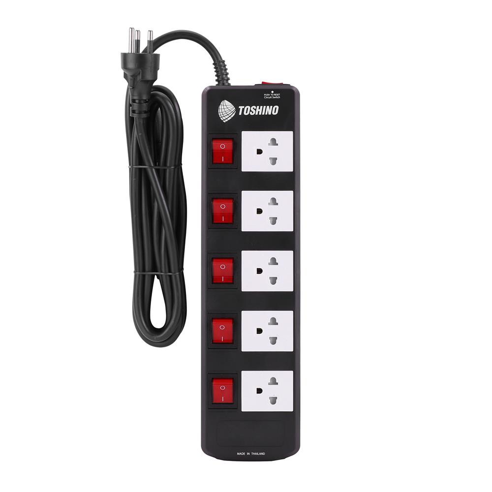 รางปลั๊กไฟ 5 ช่อง 5 สวิตซ์ TOSHINO TIS515 5 ม. สีดำ