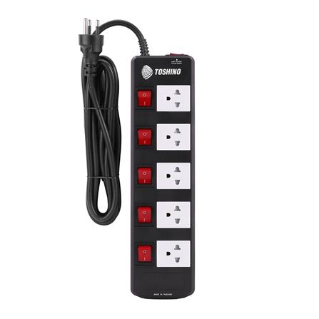 รางปลั๊กไฟ 5 ช่อง 5 สวิตซ์ TOSHINO TIS515 5 ม. สีดำ