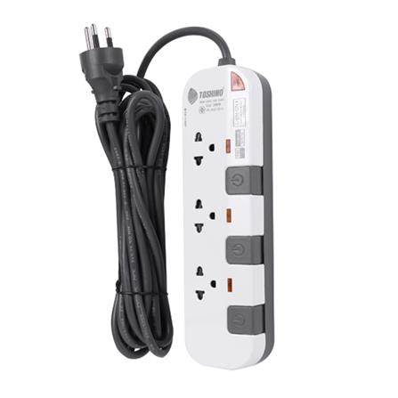 รางปลั๊กไฟ 3 ช่อง 3 สวิตซ์ TOSHINO P3375 3 ม. สีขาว/เทา