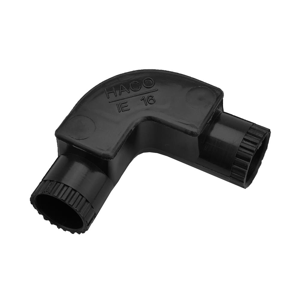 ข้อต่อโค้ง 90 องศา ฝาเปิด HACO IE16 16 มม. สีดำ