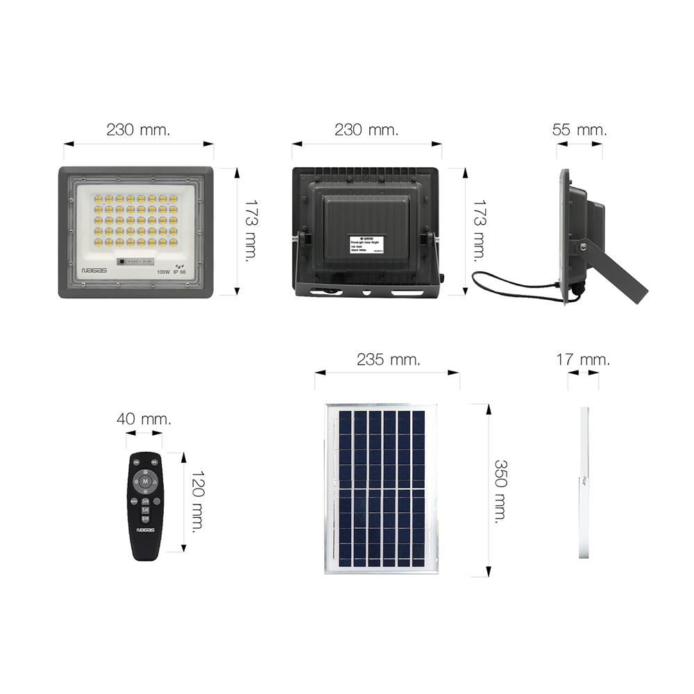 สปอตไลท์ SOLAR NAGAS BRIGHT 100 วัตต์ WARM WHITE สีเทา