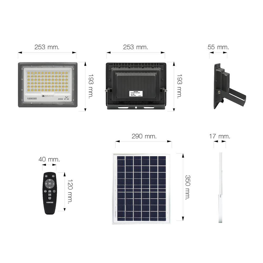 สปอตไลท์ SOLAR NAGAS BRIGHT 200 วัตต์ WARM WHITE สีเทา