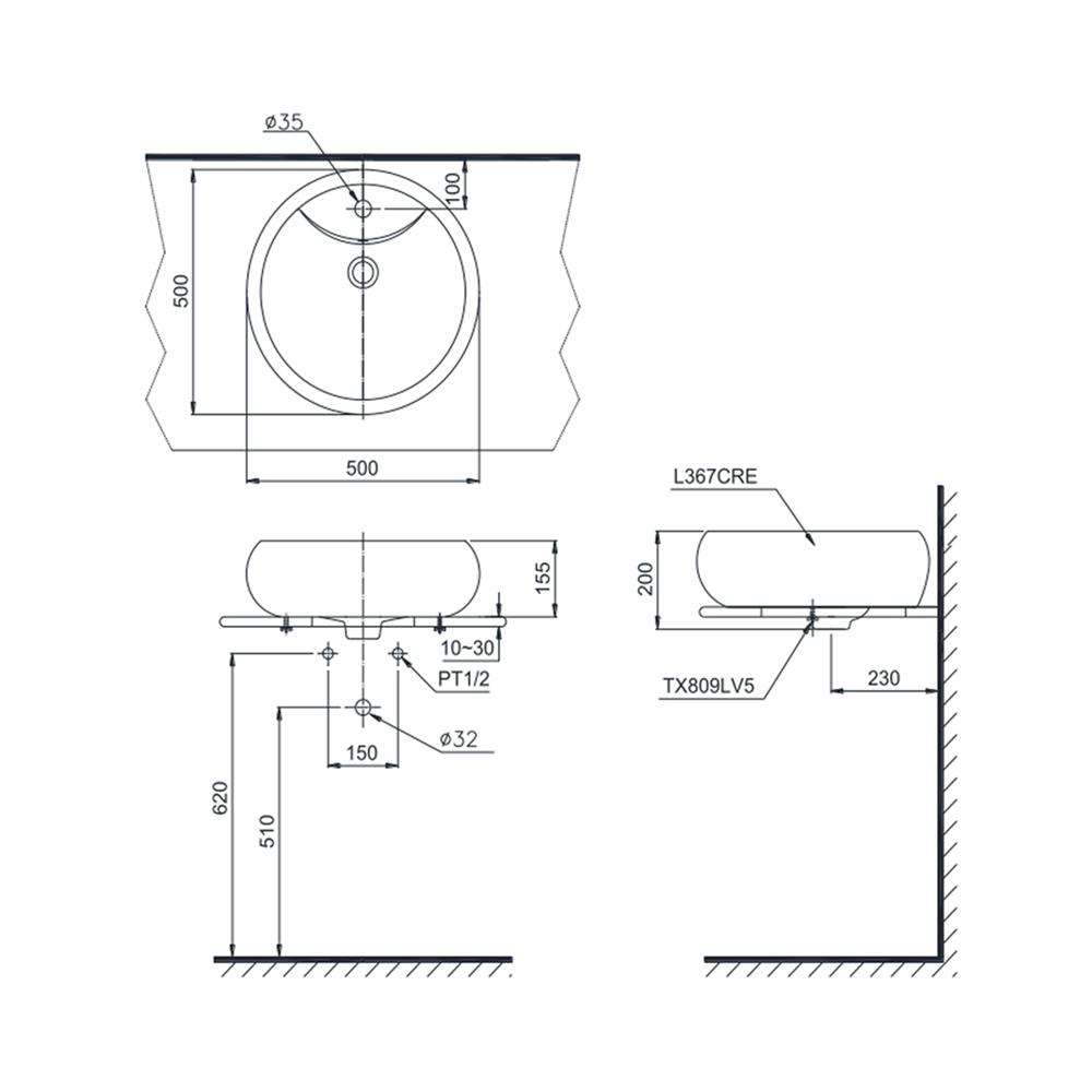 อ่างล้างหน้าวางบน TOTO LT367CV สีขาว