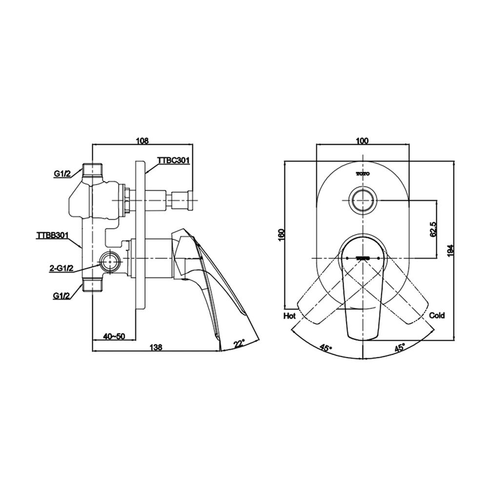 ก๊อกผสมยืนอาบ TOTO TTBC301KR
