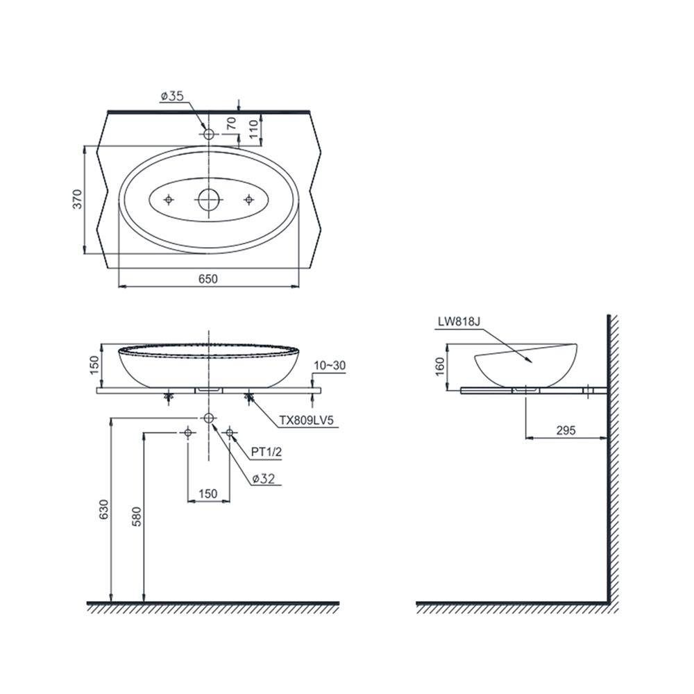 อ่างล้างหน้าวางบน TOTO LW818JW/F สีขาว