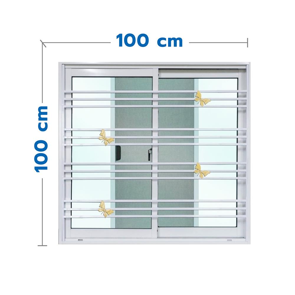 หน้าต่างบานเลื่อน อะลูมิเนียม มุ้ง เหล็กดัด MHOLARN ลายผีเสื้อ 100X100 ซม. สีขาว