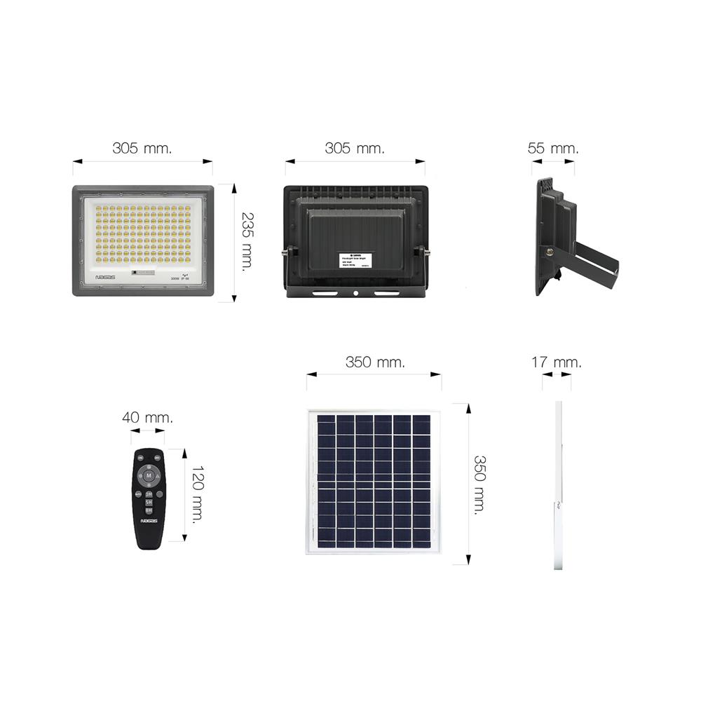 ไฟสปอตไลท์ SOLAR NAGAS BRIGHT 300 วัตต์ WARM WHITE สีเทา